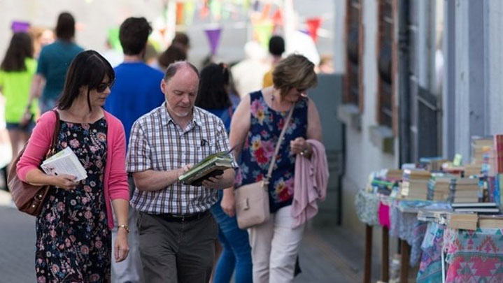 Kells street scene with books for sale